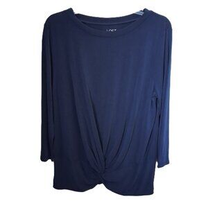 LOFT Dark Blue Twist Front Blouse‎ Top 3/4 sleeve sz L NWT /B9